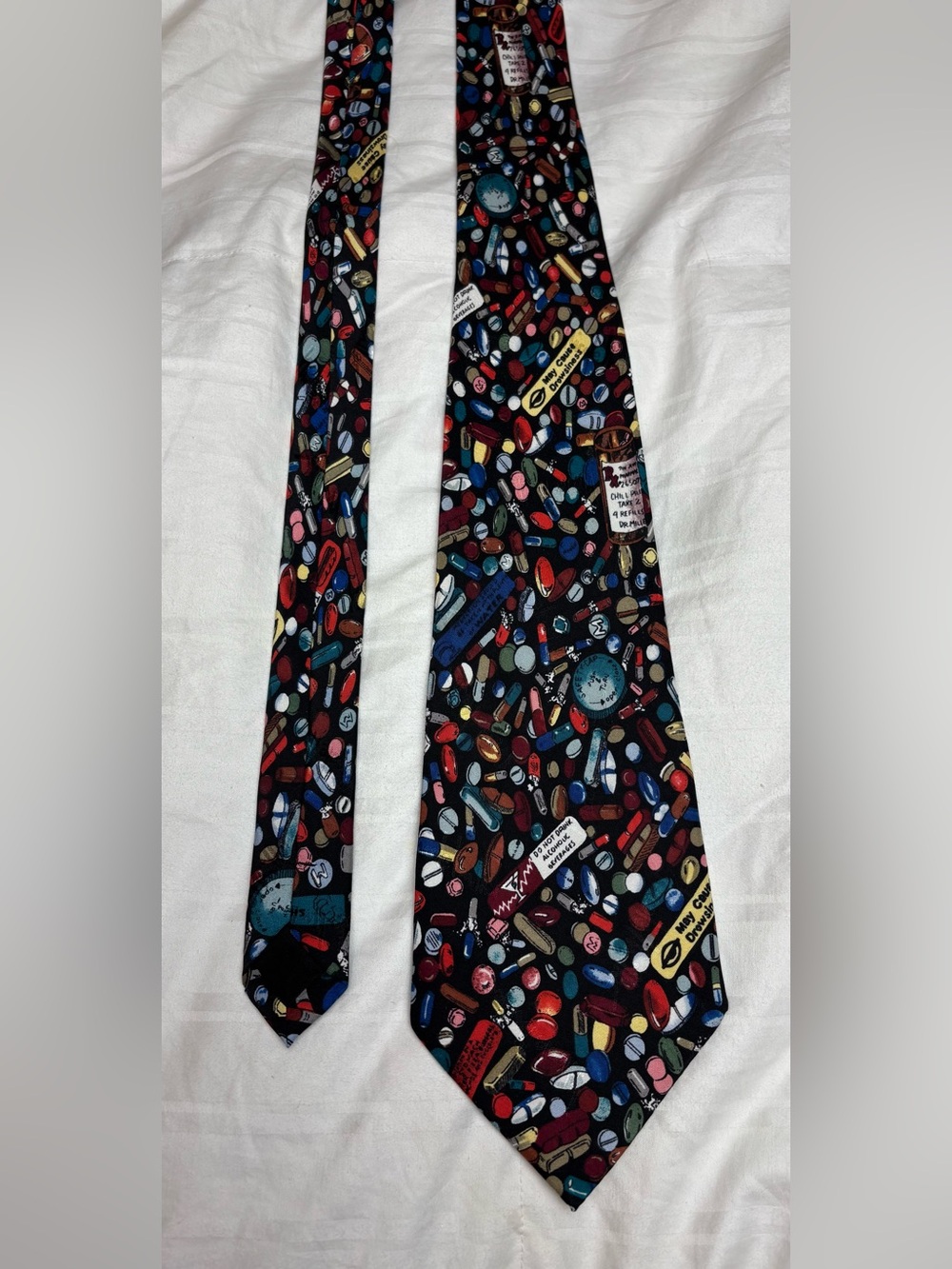 Vintage Nicole Miller “Prescription Meds” silk tie 1995